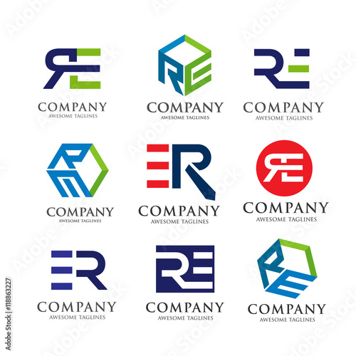 creative RE letter logo set, innovative RE letter vector set