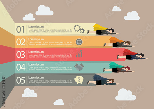 Business women superhero with arrows infographic