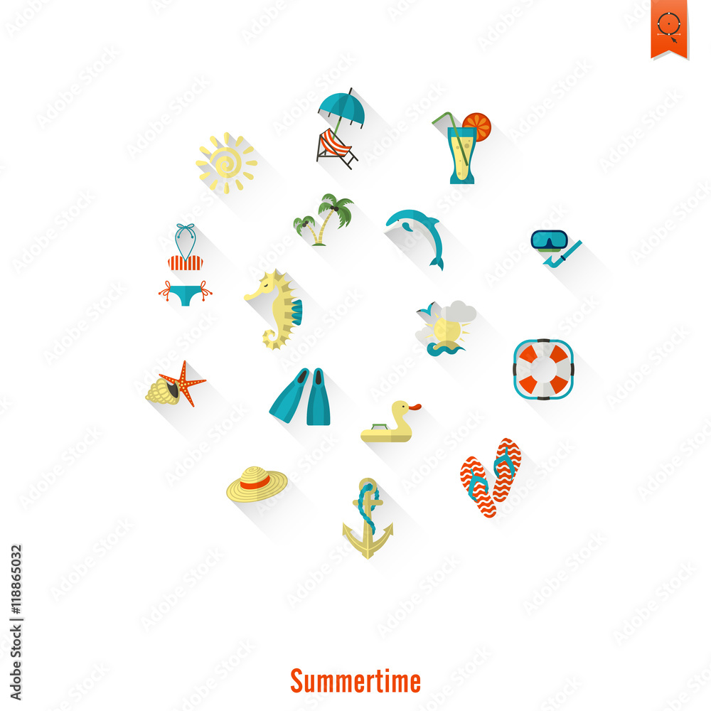 Summer and Beach Simple Flat Icons Summer and Beach Simple Flat Icons