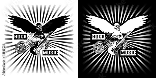 Eagle Chopper motorcycle and electric black  white clipart