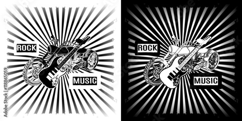 rock music electric guitar and chopper motorbike