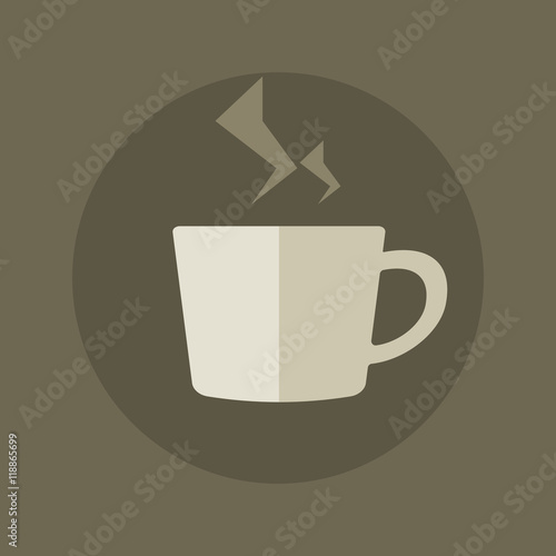 Flat coffee cup icon with smoke. Digital illustration created without reference image.