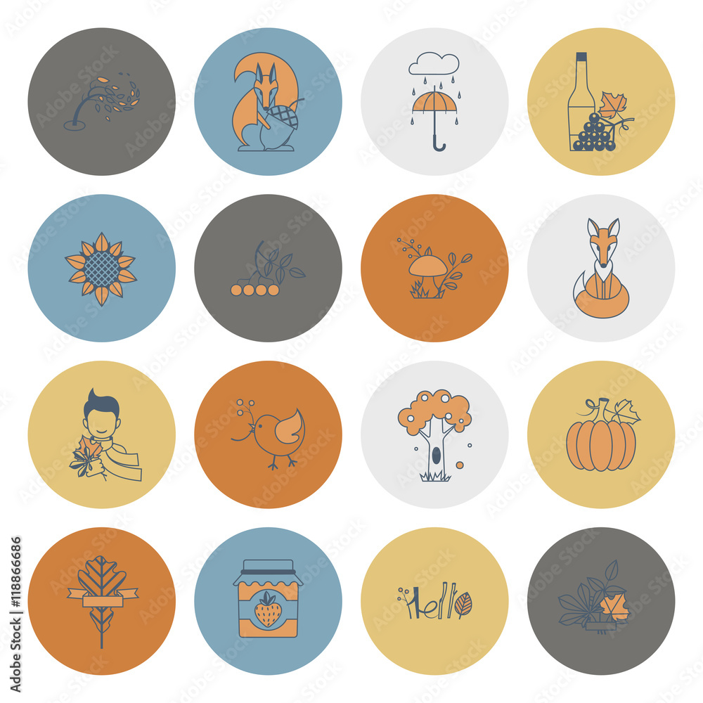Set of Flat Autumn Icons Set of Flat Autumn Icons