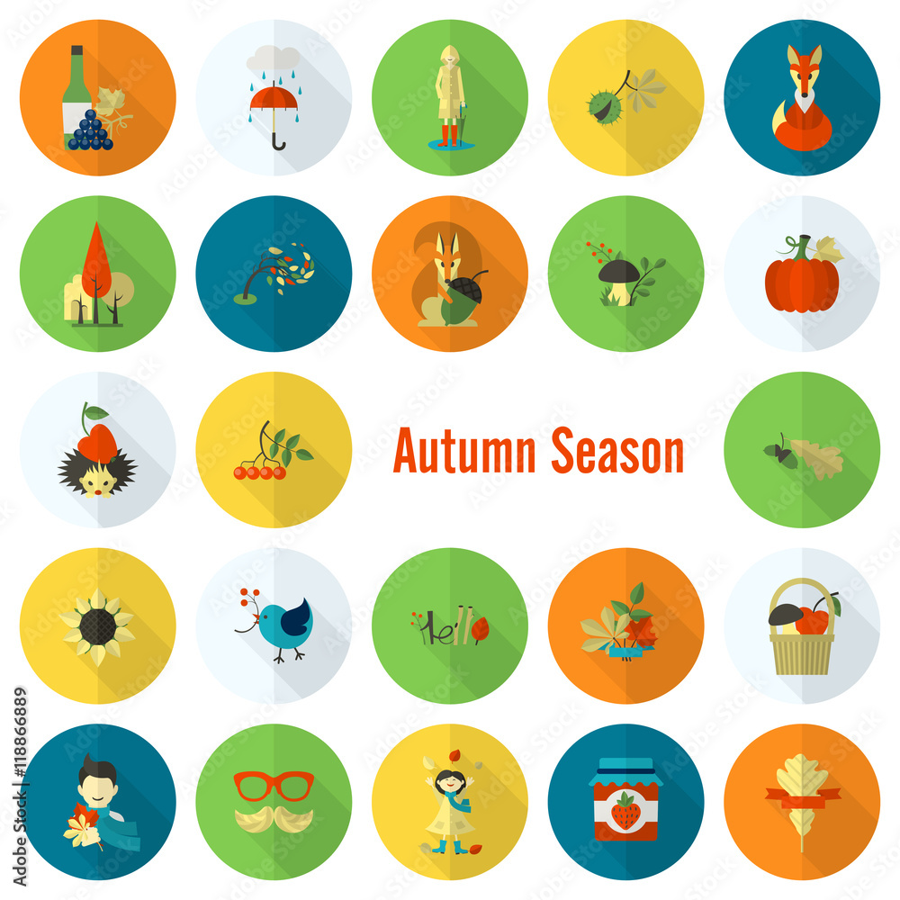Set of Flat Autumn Icons Set of Flat Autumn Icons