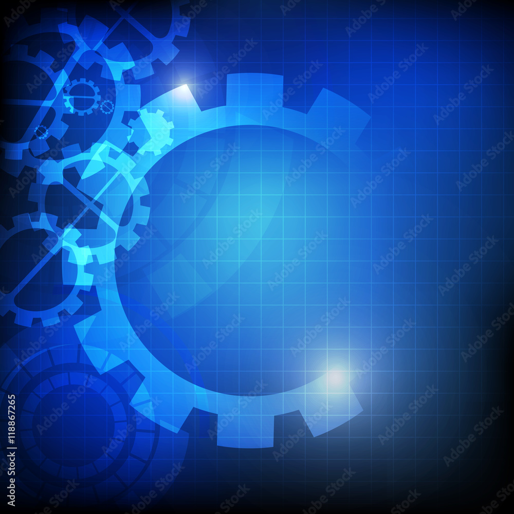 Vector : Abstract gears on blue background