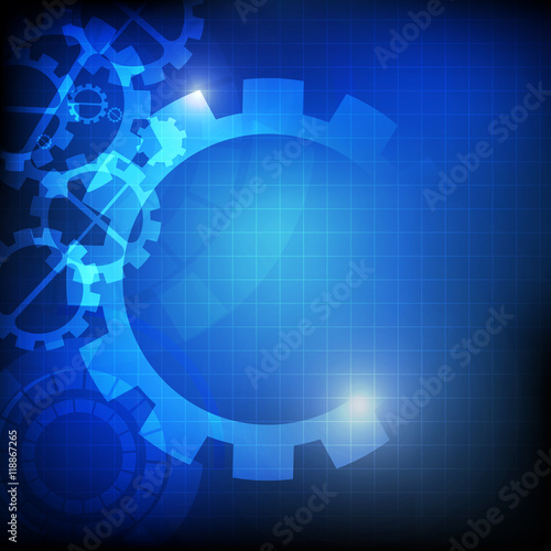 Vector : Abstract gears on blue background