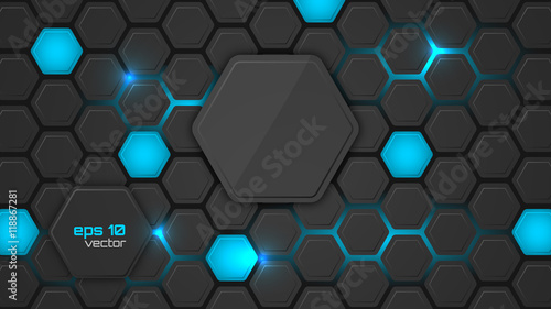 Abstract vector background or pc desktop wallpaper with hexagonal structure and backlighting.