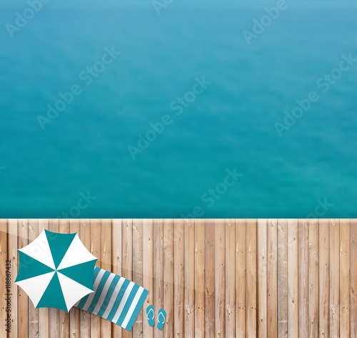 Wood deck of sea top view, vector illustration layout template 
