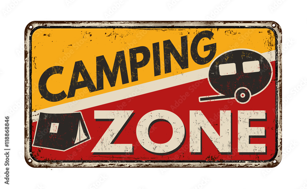 Fototapeta premium Camping zone vintage metal sign