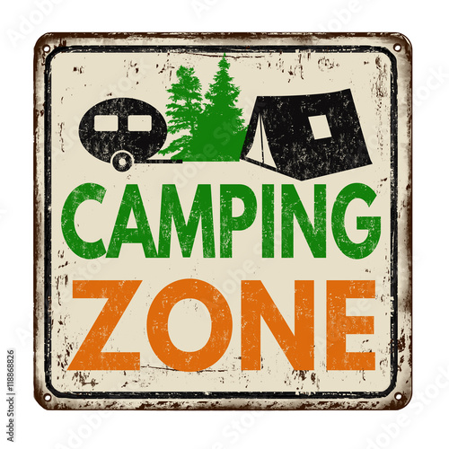 Camping zone vintage metal sign