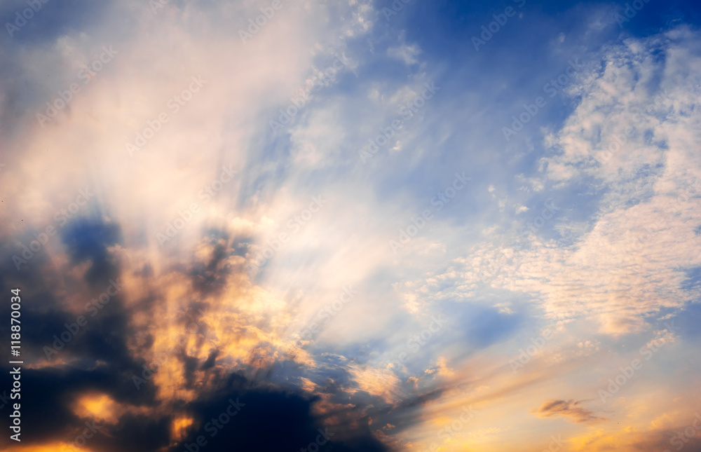 Fototapeta premium yellow blue sky with rays of light