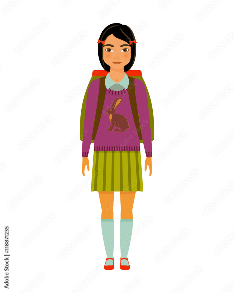 School girl character. Vector illustration. School girl character. Vector illustration.