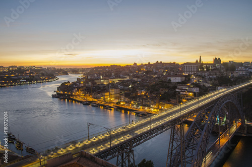 Porto sunset on Duoro river, Portugal