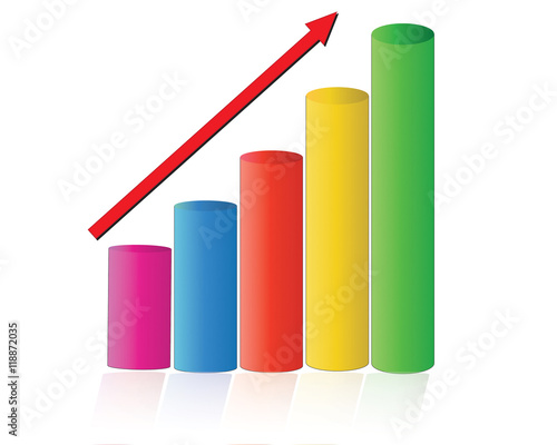 illustration of bar graph with rising arrow on isolated backgrou