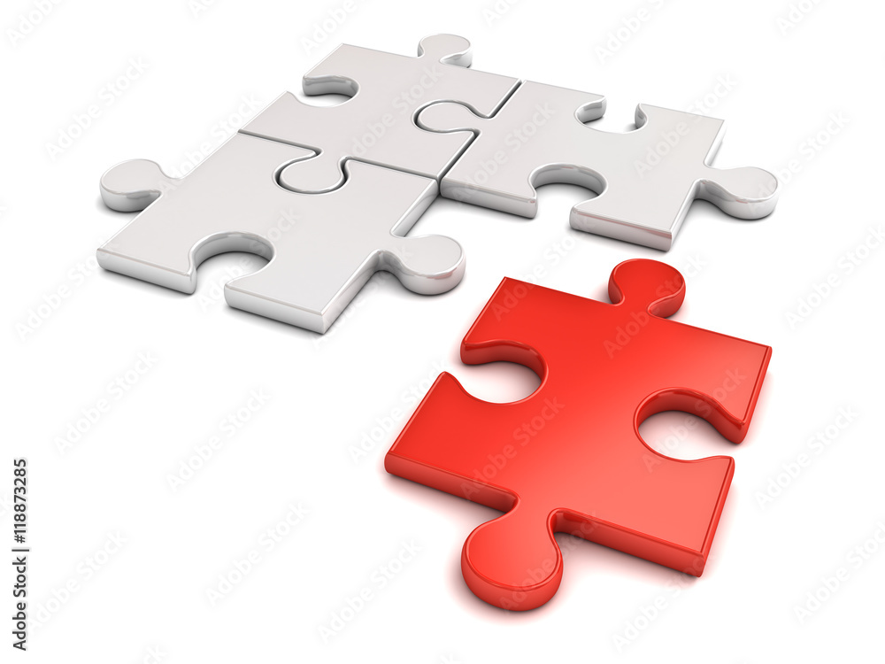 Red jigsaw puzzle piece stand out from the crowd different concept isolated on white background with shadow 3D rendering Red jigsaw puzzle piece stand out from the crowd different concept isolated on white background with shadow 3D rendering