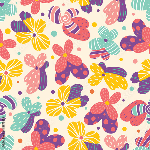 Summer flowers. Pansy flowers. Vector seamless pattern.