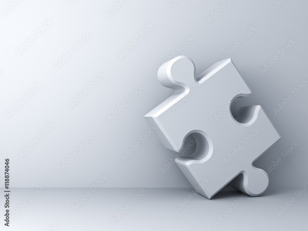 White jigsaw puzzle piece on white background with shadow 3D rendering White jigsaw puzzle piece on white background with shadow 3D rendering