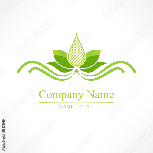 Green lotus, vector yoga icon or logo template for spa center or yoga studio.