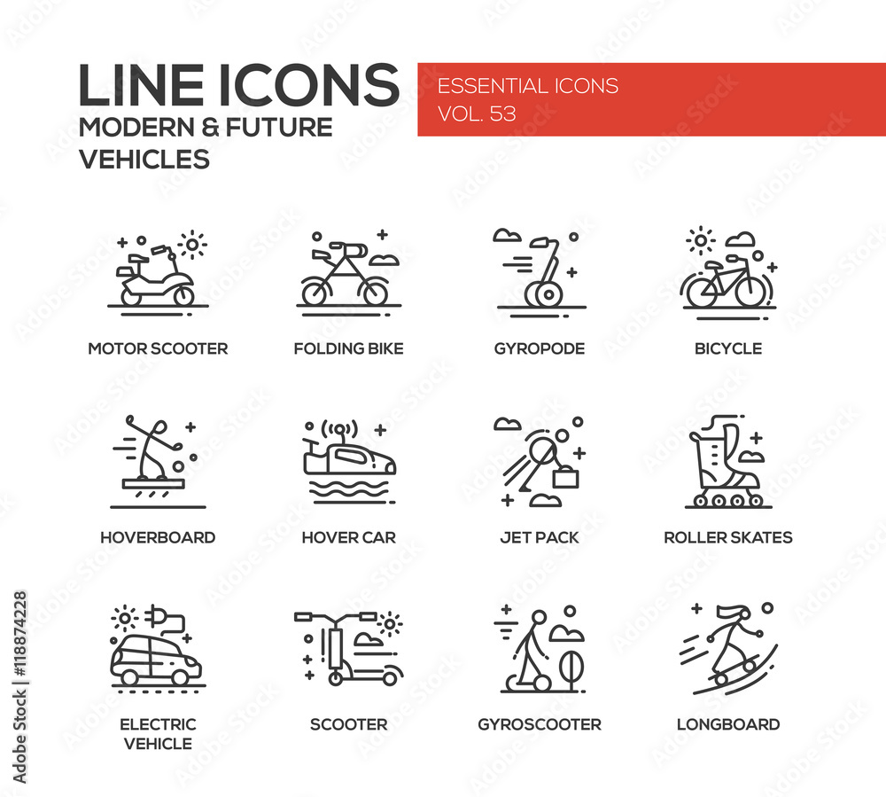 Modern and Future Vehicle - line design icons set
