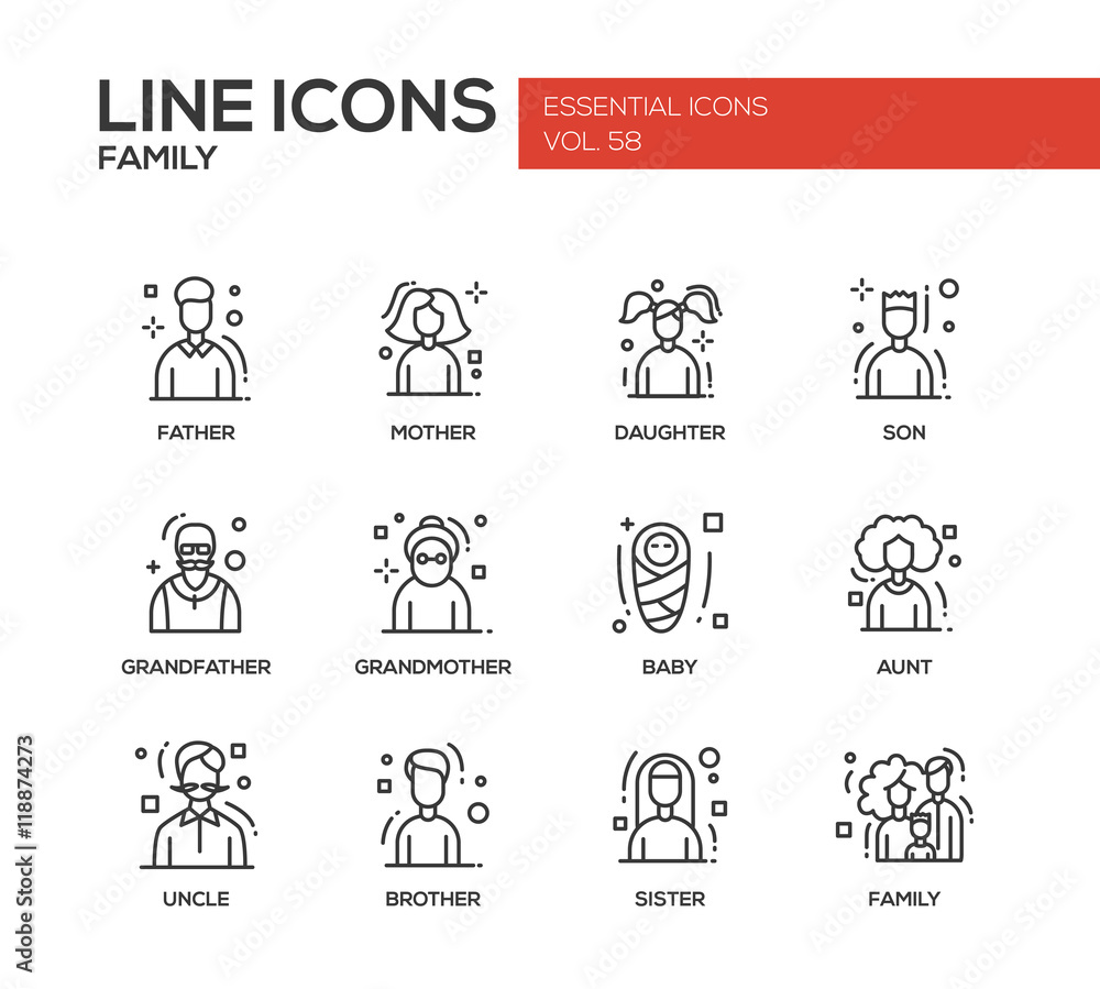 Fototapeta premium Family - line design icons set