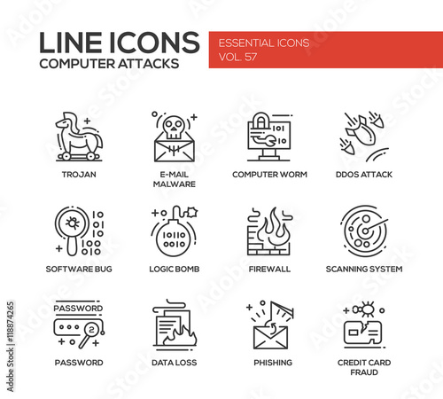 Computer Attacks - line design icons set