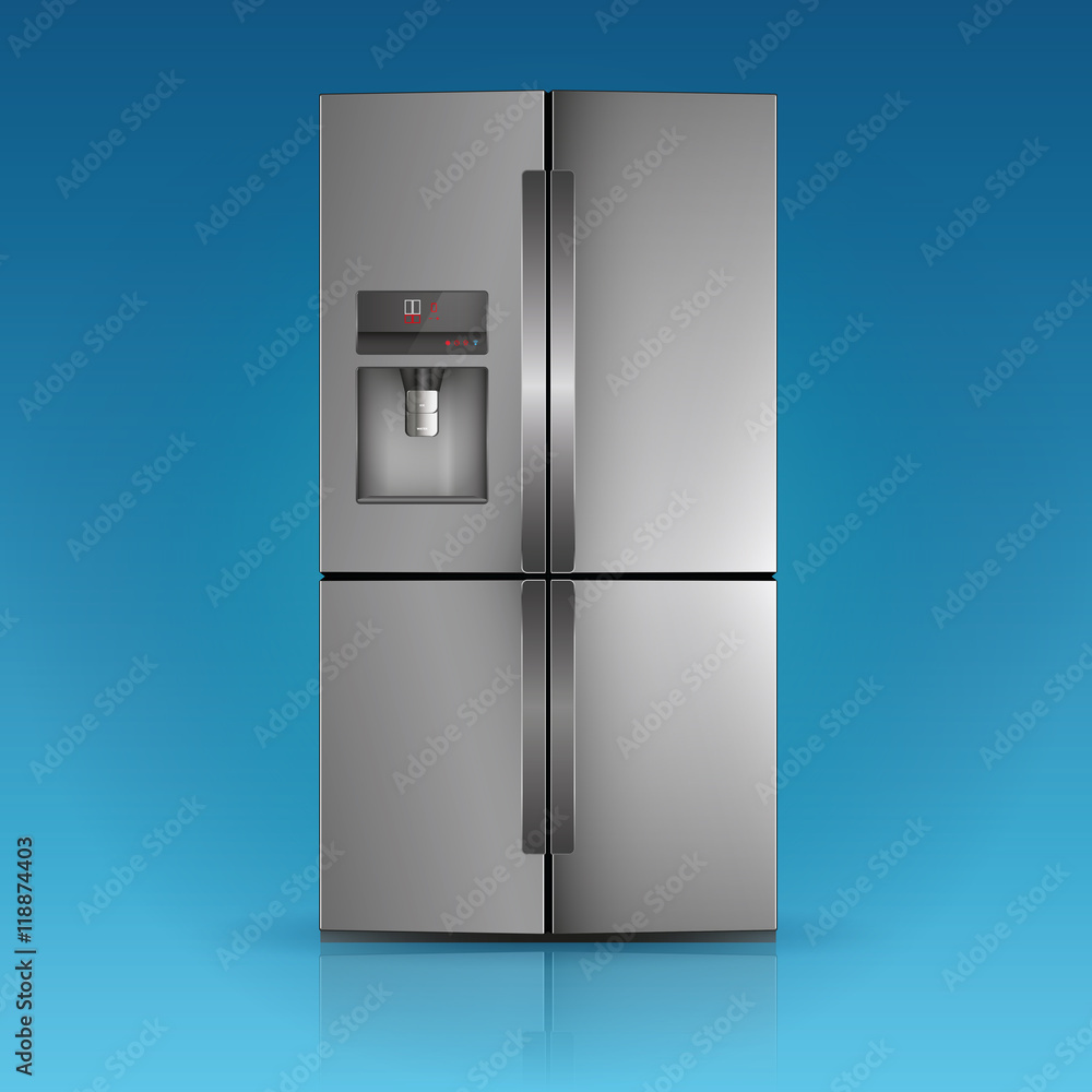 Modern, realistic refrigerator, front view. Modern, realistic refrigerator, front view.