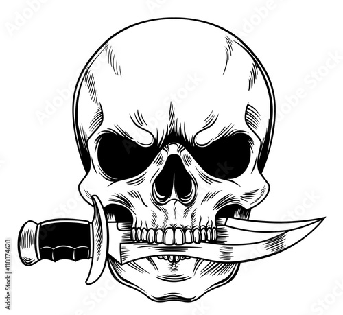 Skull with a knife