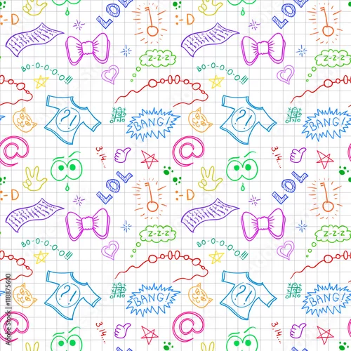 Tapety Wektorowy projekt dla nastolatka bezszwowego tekstylnego druku z nowożytnymi symbolami młodość na nutowym papierze.