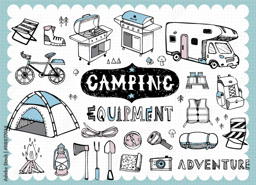 Hand drawn camping equipments B