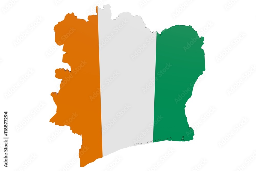 3D map of Cote D'Ivoire in the colors of the national flag