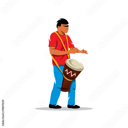 Vector Man playing the Drum. Brazilian music Cartoon Illustration.