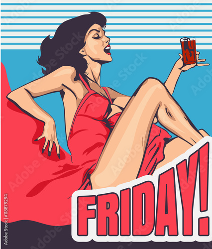 Woman drinks shot vodka retro styled vector image