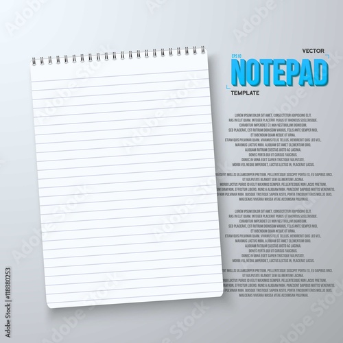 Realistic Vector Notepad Office Equipment. White Paper Spiral No