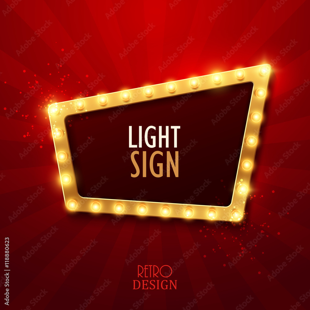 Retro light sign. Vintage style banner. Vector illustration.
