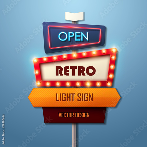 Retro light sign. Vintage style banner. Vector illustration.