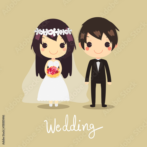 cute vector couple Wife flowerWedding husband