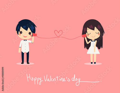 card cute couple call paper phone.dress shirt Happy valentine's