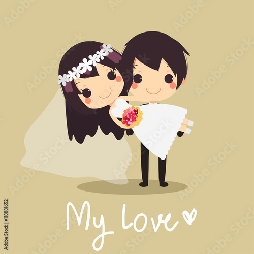 husband holding  bride arns cute wedding  Love vector