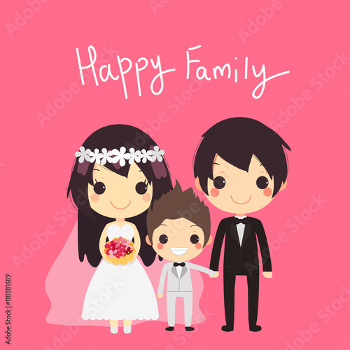 cute family husband wife son wedding family vector illustration