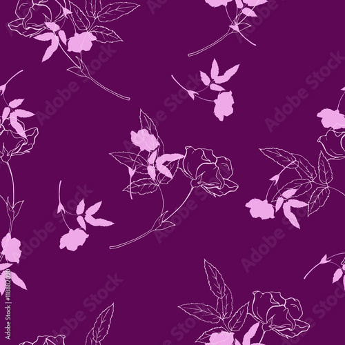 Seamless floral rose pattern in vintage style. Hand drawn vector illustration.