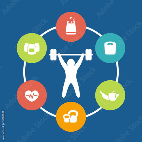 aspects of weightlifting, flat icons, vector illustration