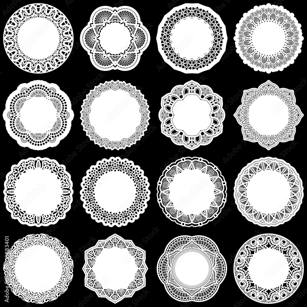 Large set of design elements, lace round paper doily, doily to decorate ...