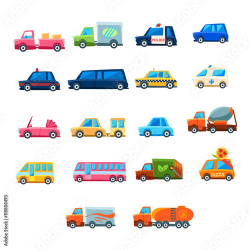 Cute Toy Car Set Of Icons