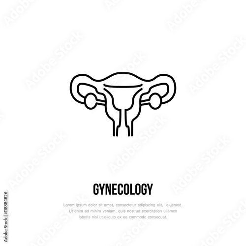 Modern vector line icon of uterus. Gynecology clinic linear logo. Outline symbol for polyclinics. Obstetrics design element for sites, hospitals. Medical business logotype, reproduction sign.