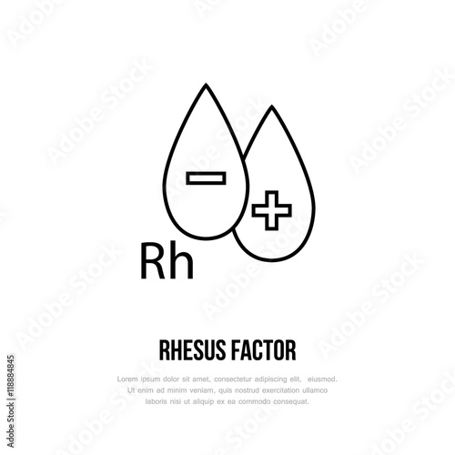Modern vector line icon of rhesus factor. Blood test linear logo. Outline symbol for laboratory. Medical design element for sites, hospitals. Hematology business logotype, Rh-factor sign.