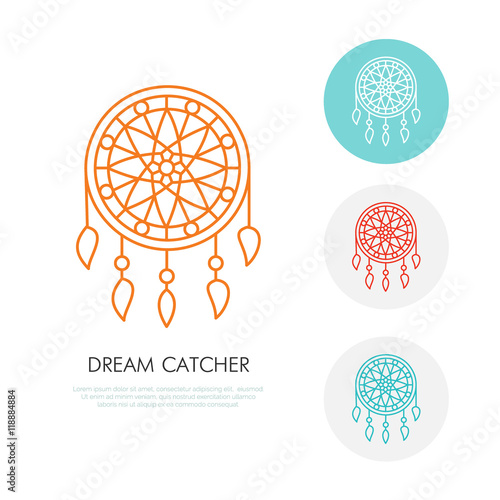 Dream catcher illustration. Modern line icon of dreamcatcher. Indian tribal linear logo. Outline symbol for sleep problem, healthy sleep. Design element for site, brochure, book. Nightmare protection.