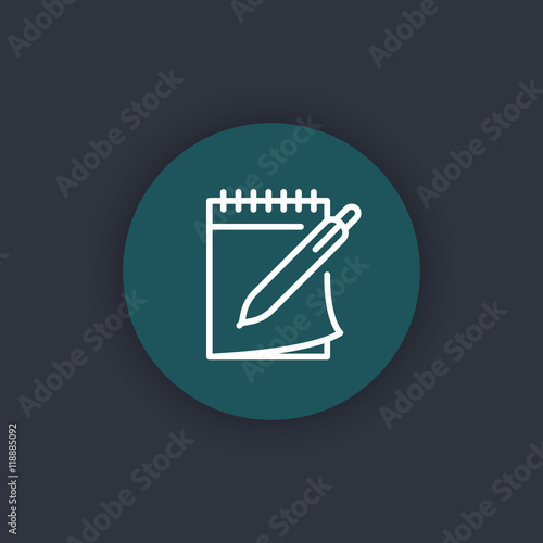 notebook and pen line icon, note, diary