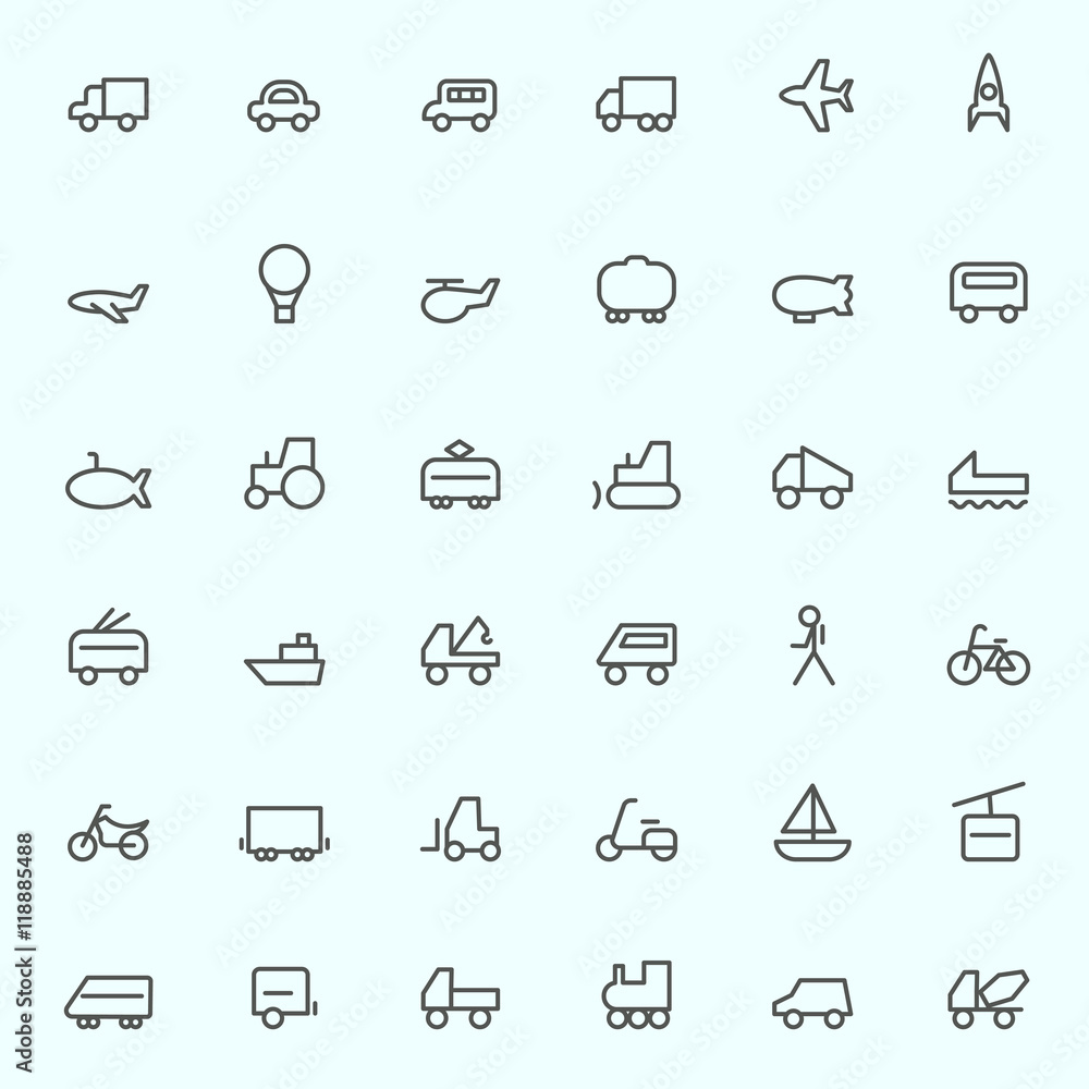 Transport icons, simple and thin line design Transport icons, simple and thin line design