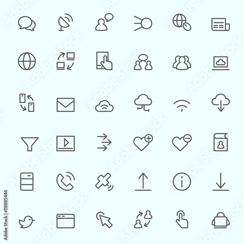 Web icon set, simple and thin line design 