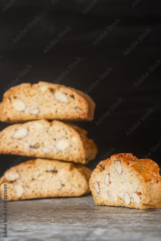 Traditional Italian food. Sweet biscuits cantuccini with almonds
